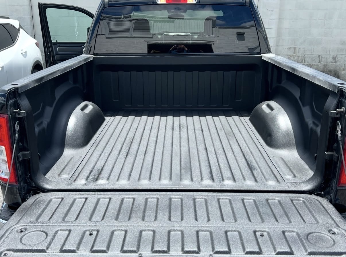 Truck bed after spray-in bedliner full view