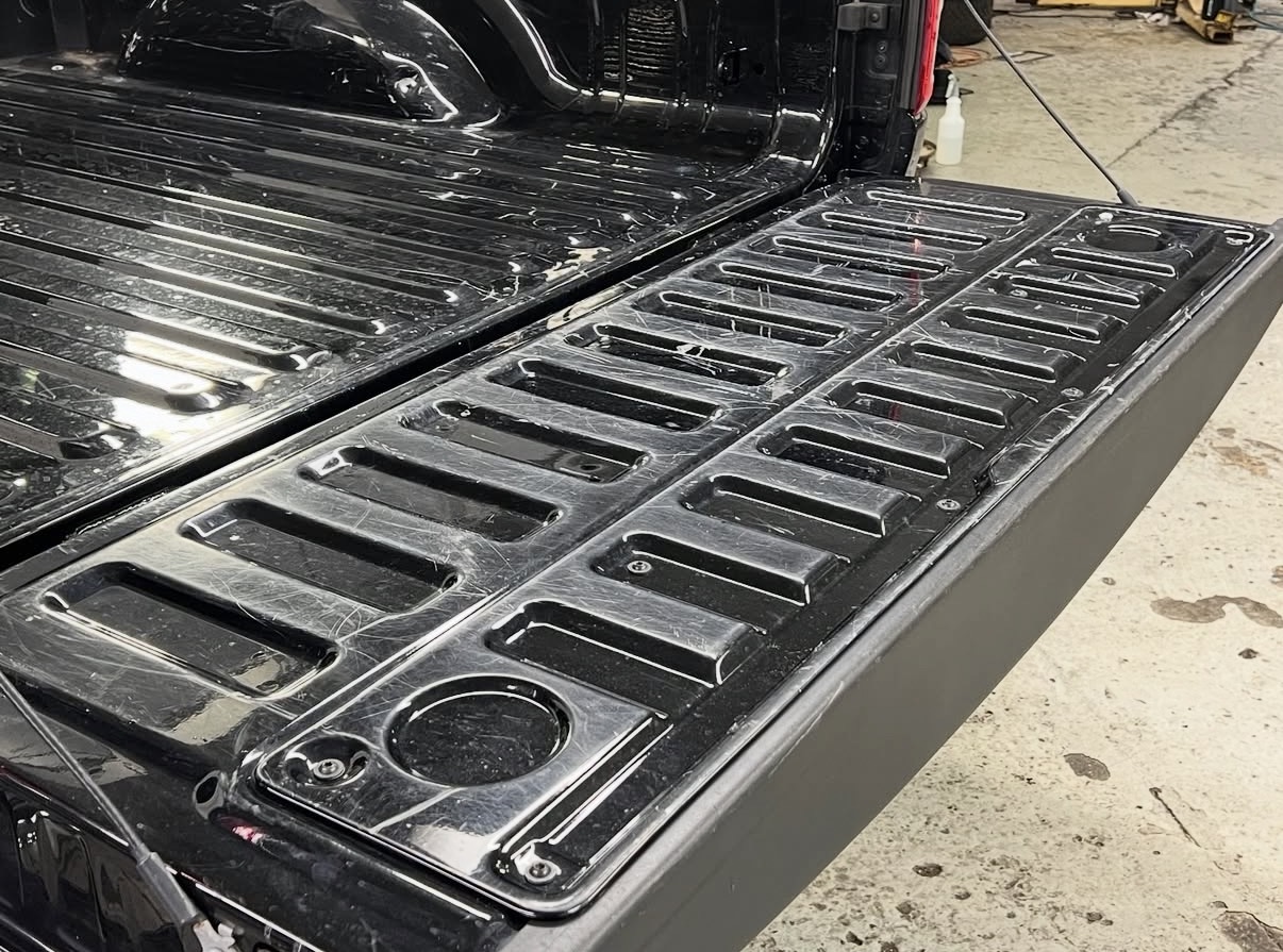 Truck tailgate before spray-in bedliner