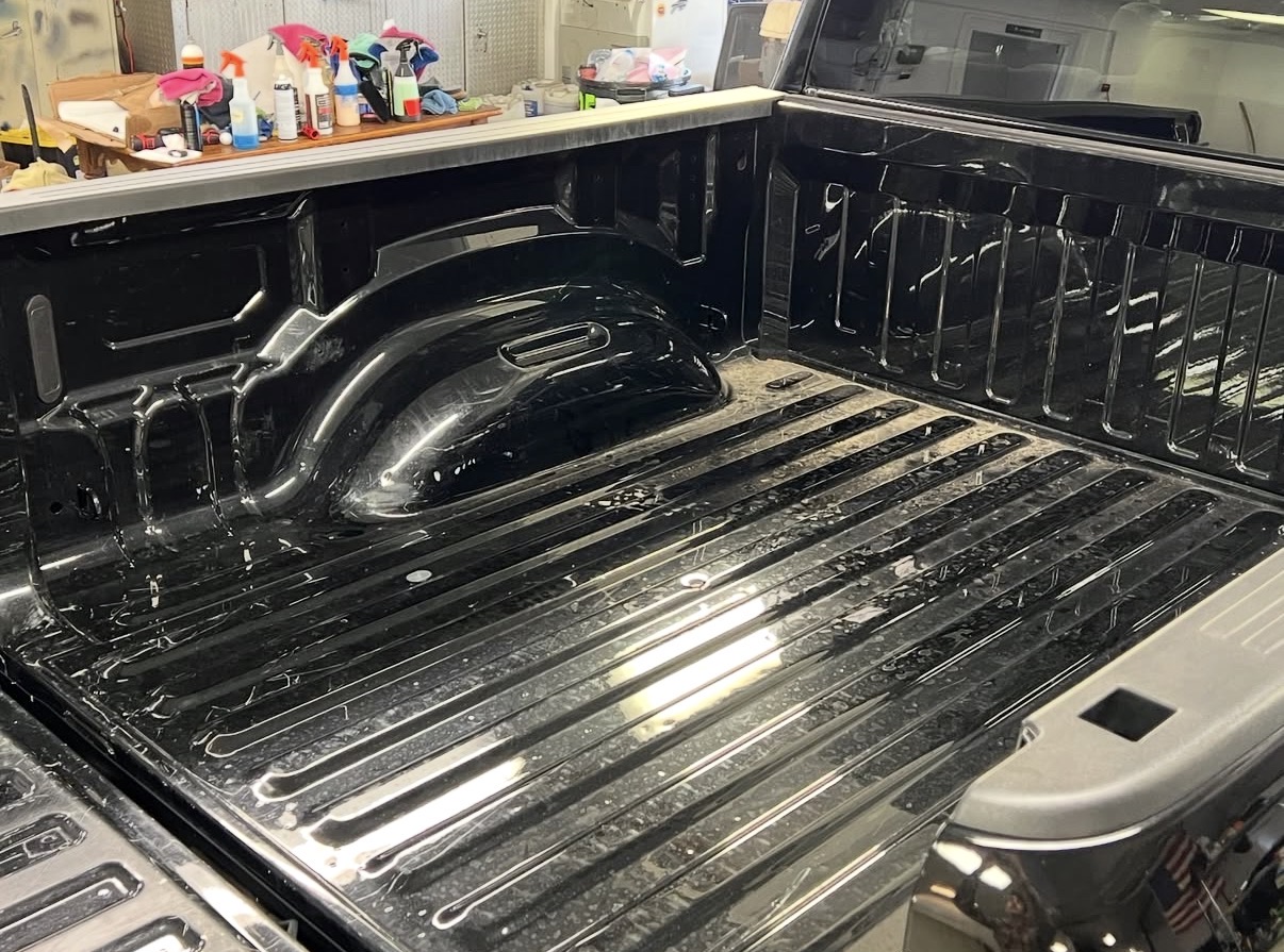 Truck bed before spray-in bedliner angled view