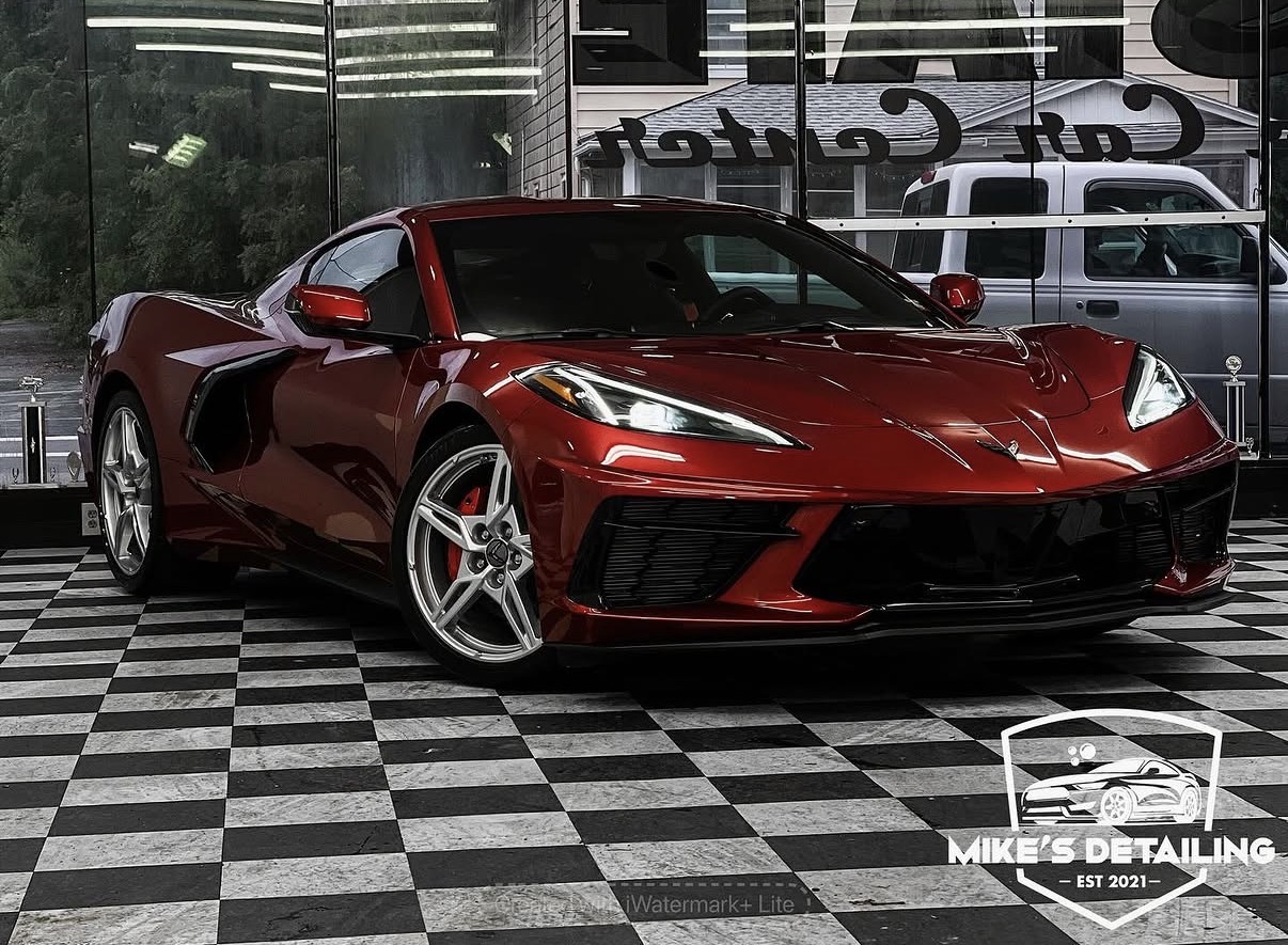 Red Corvette after ceramic coating front angle