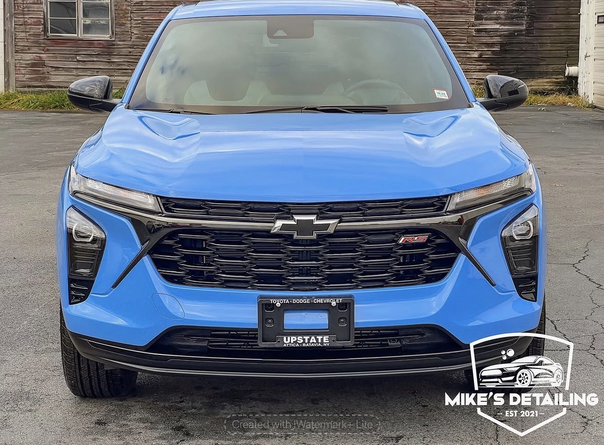 Blue Chevrolet Trax front after detailing