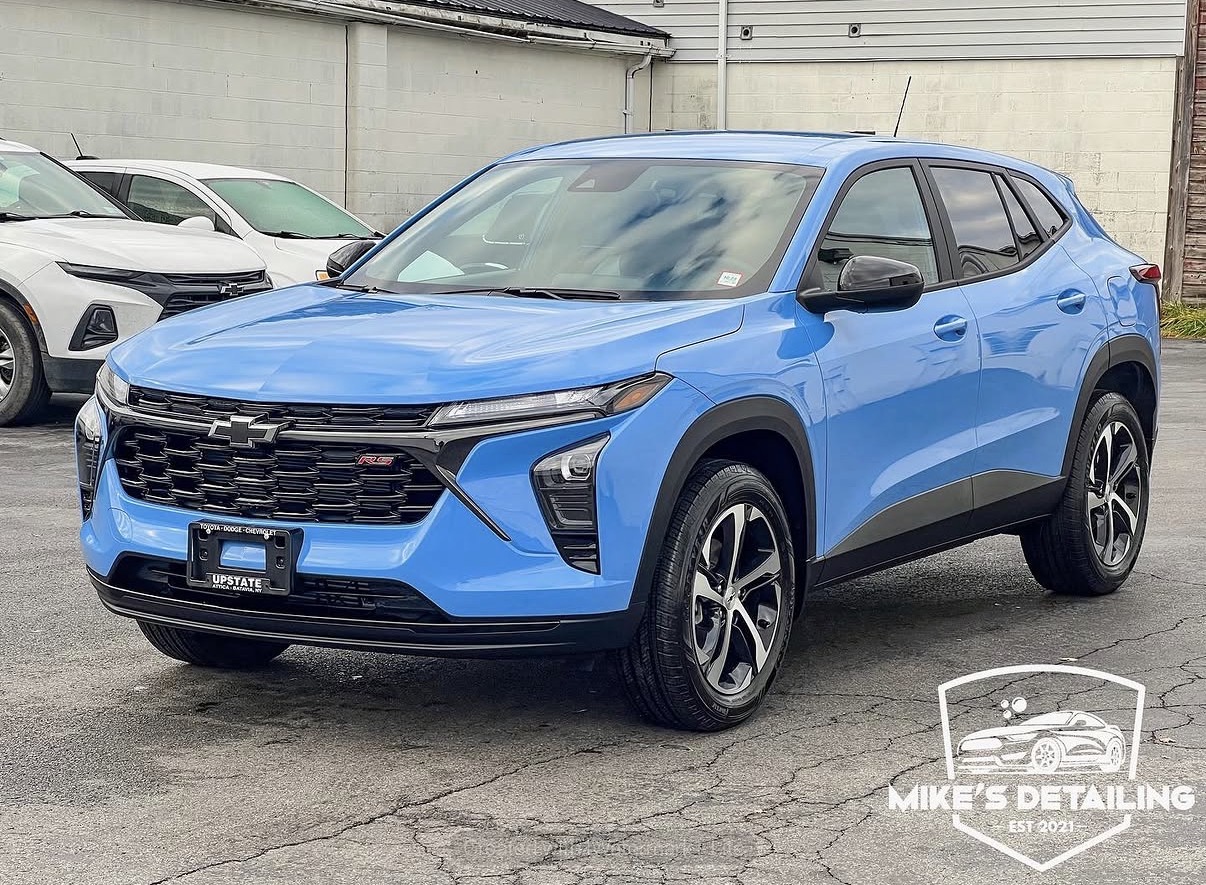Blue Chevrolet Trax full exterior after detail