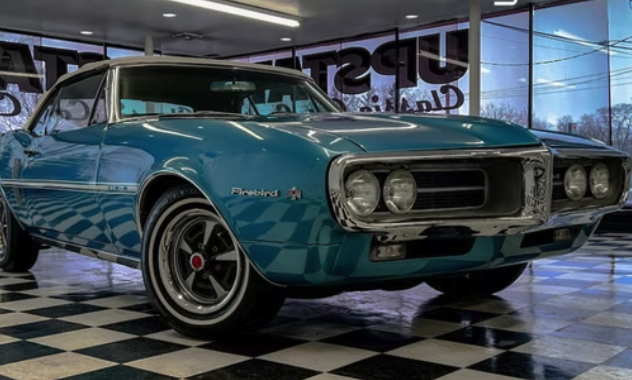 Blue classic Firebird after detailing