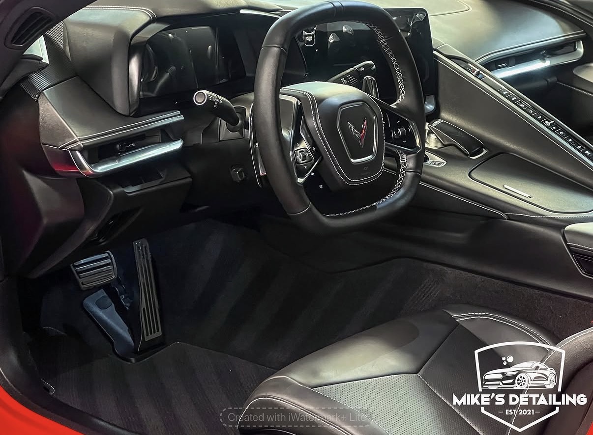 Wide view of detailed Corvette interior