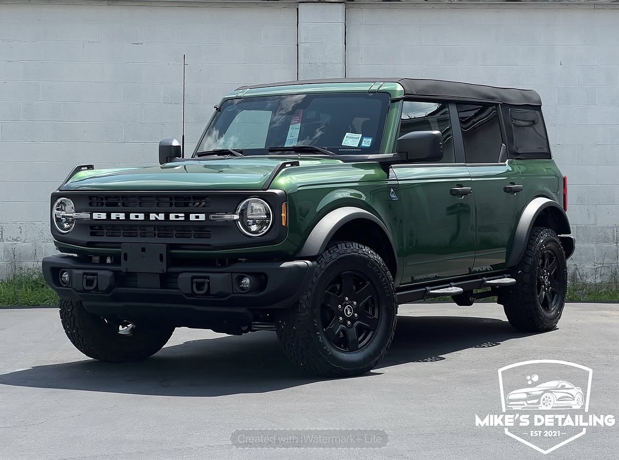 Green Ford Bronco after exterior detail