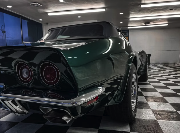 Green classic Corvette rear after detailing