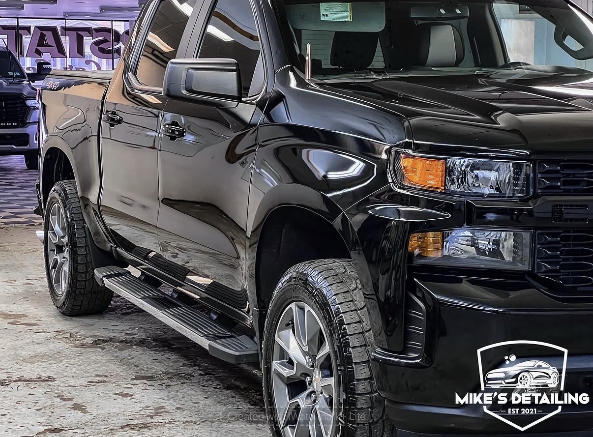 Black truck after paint correction front side gloss